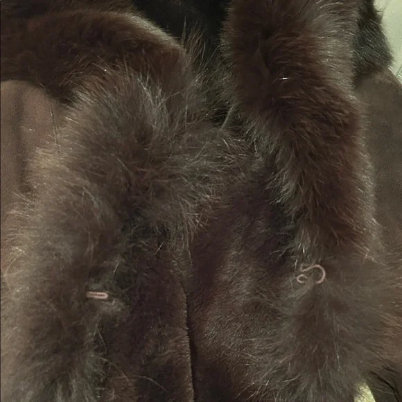 Women’s Dark Brown Suede Jacket with Plush Fur Trim.total fur lined size L - Picture 10 of 10